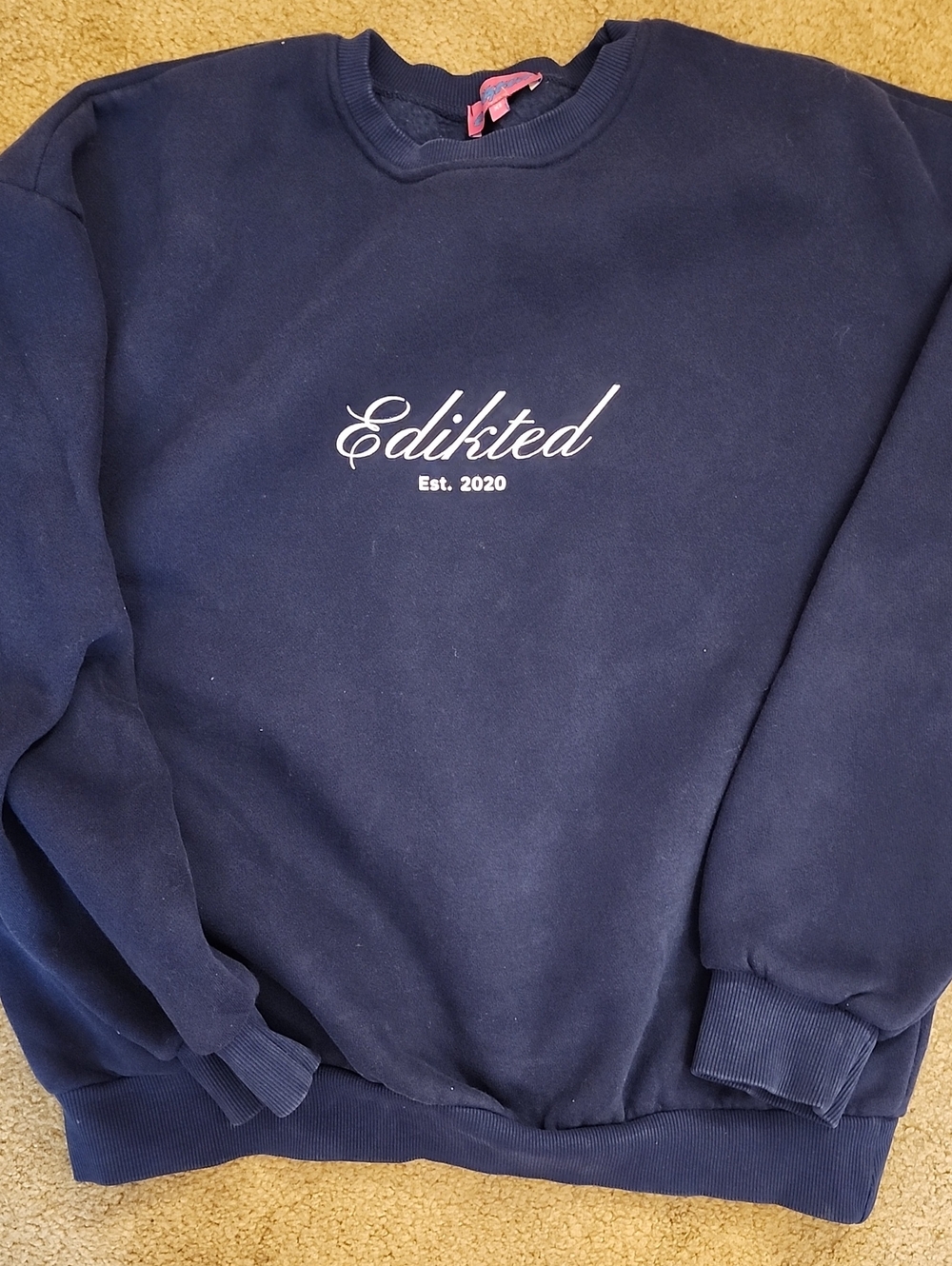 Edikted Navy Crewneck Sweatshirt with White Script Logo